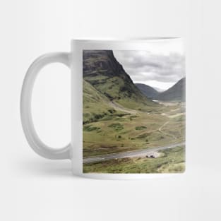 The A82 road sweeps through Glencoe, Highlands of Scotland Mug